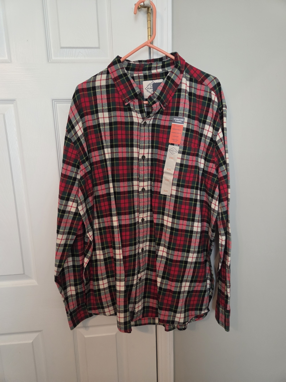 St. John's Bay Red, Green & White Plaid Button-Down Shirt NWT
